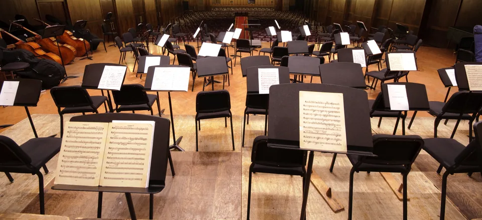 An empty orchestra stage waiting for a performance